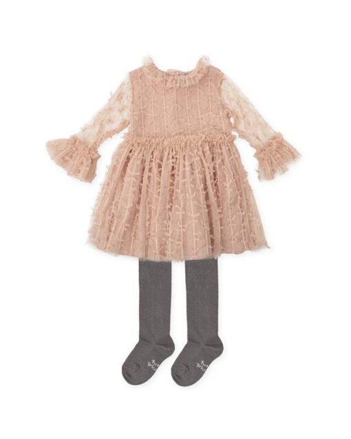 Petal-Colored Tulle Dress With Soft Voilè Lining. Back Zipper Opening. Stone-Colored Leotards. Dress: 100% Polyester Lining: 100% Cotton Tights: 80% Cotton 17% Polyamide 3% Elastane - Húnar - 8240W24 P03