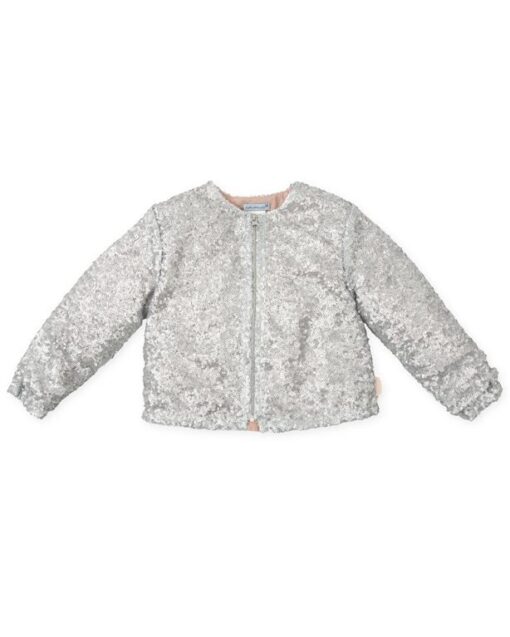 Silver Sequin Jacket With Soft Voilè Lining. Front Opening With Zipper. Outer: 100% Polyester Lining: 100% Cotton - Húnar - 8640W24 S92